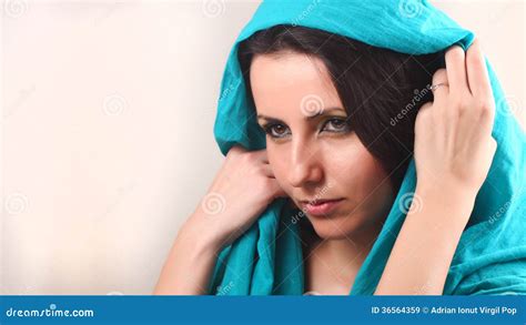 Woman With Shawl Over Head Stock Image Image Of Expression