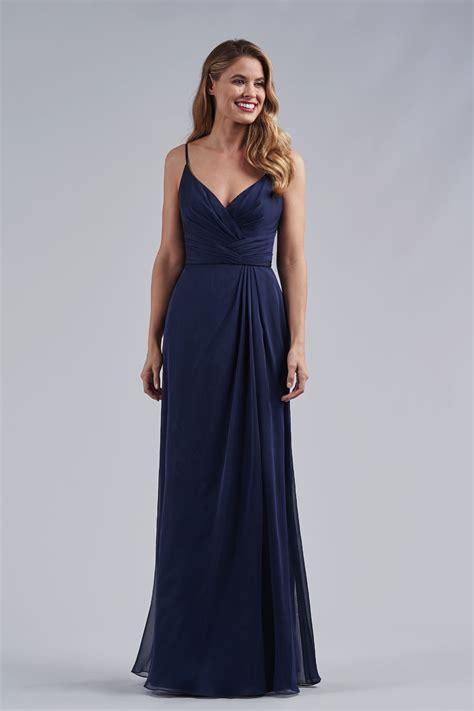 L Belsoie Tiffany Chiffon Long Bridesmaid Dress With V Neckline