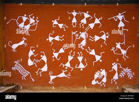 Warli Tribal Art Painting Bombay Mumbai Maharashtra India Stock