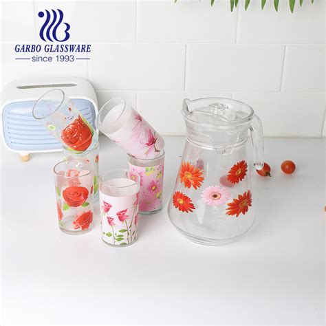 1 3l Printing Glassware Set Water Jug And Tumblers Set With Decal Design Drinking Water Glass