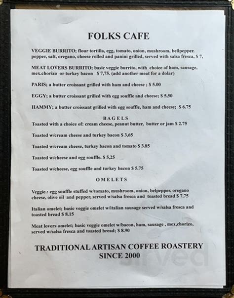 Folks Café Menu In Wilmington North Carolina Usa