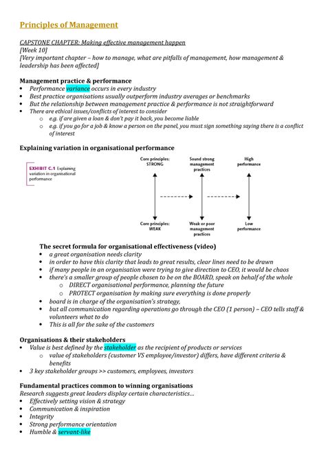 Principles Of Mgmnt Notes Chap Capstone Week10 11 Principles Of