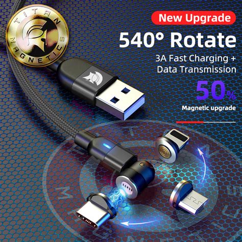 Magnetic Data Usb Cable 3a Fast Charging Universal 540° Swivel Rotate