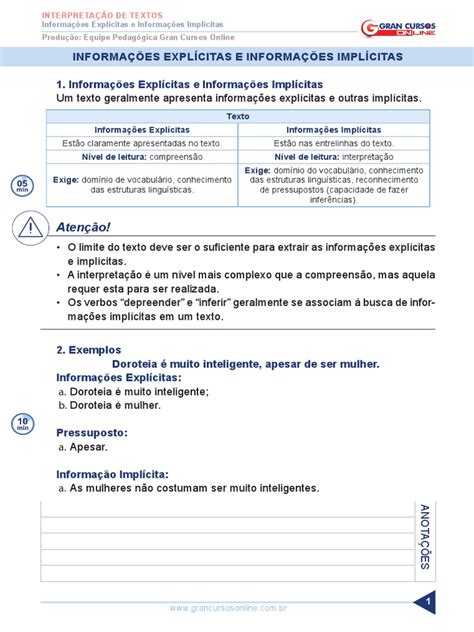 Informações Explícitas E Implícitas - Informações Explícitas e Implícitas em Textos | PDF | Interpretação ...
