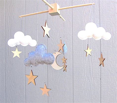 Nuages Lune en bois et étoiles crèche mobile pépinière bébé Etsy