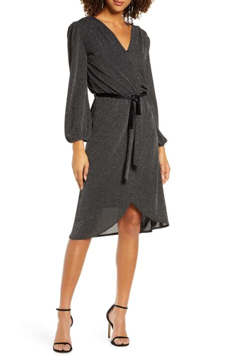 Fraiche By J Glitter Long Sleeve Faux Wrap Dress Shop These Perfect