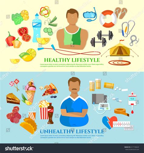 Healthy Lifestyle Unhealthy Lifestyle Banner Diet Stock Vector