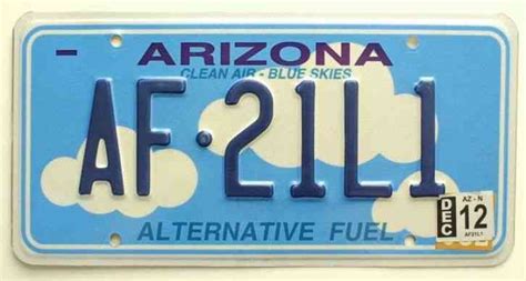 Arizona 2012 Blue Sky Alternative Fuel License Plate