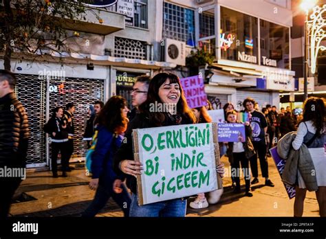 Izmir Turkey 08th Mar 2023 Protester Hold Placards Expressing Their