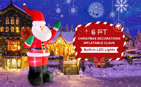 Coolwufan 6 Ft Christmas Inflatables Santa Claus With Ts