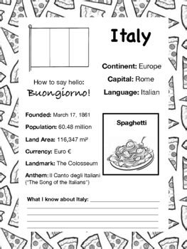 Italy Worksheets