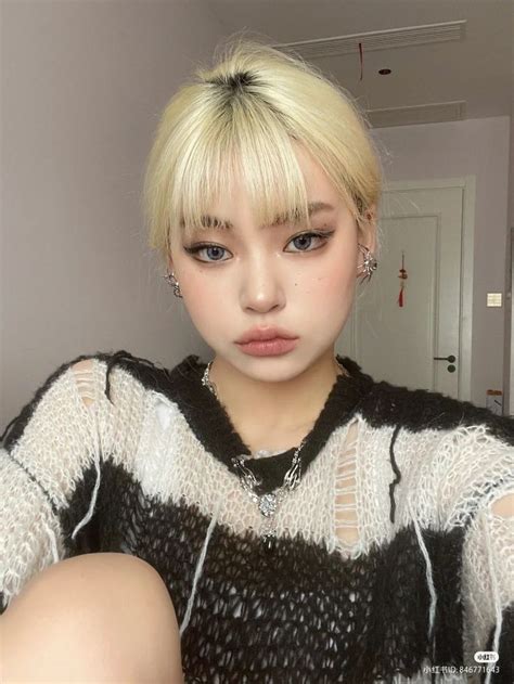 Blonde Asian Hair Blonde Bangs Long Blonde Hair Blonde Girl Cool Blonde Asian Eye Makeup