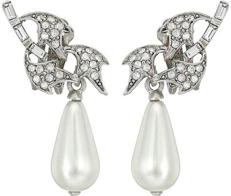 Oscar De La Renta Crystal Leaf And Pearl C Earrings