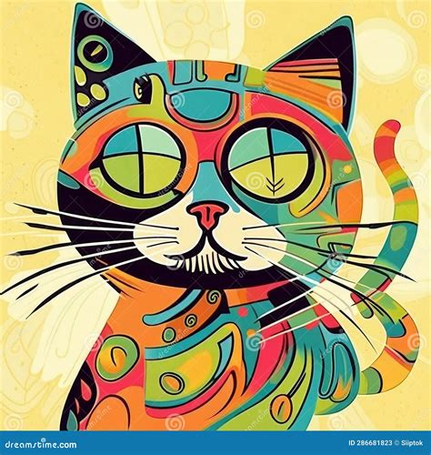 Colorful Cute Cat Art Illustration Stock Illustration Illustration Of