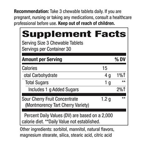 Nature S Way Tart Cherry Ultra Chewable Mg Per Serving