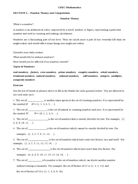 Number Theory Worksheet Download Free Pdf Numbers Number Theory