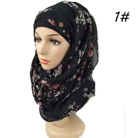 Charpe Hijab En Coton Imprim Fleuri Pour Femmes Foulard Long Musulman