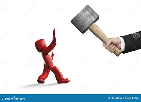 Hand Holding Hammer Attackg 3D Scared Man Stepped Back Stock Image ...