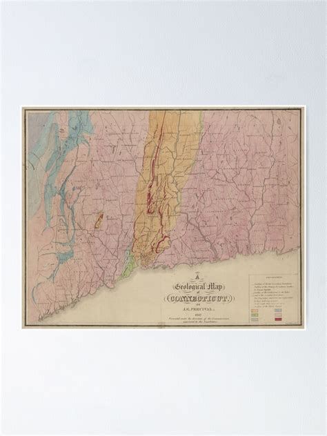 Vintage Geological Map Of Connecticut 1842 Poster For Sale By