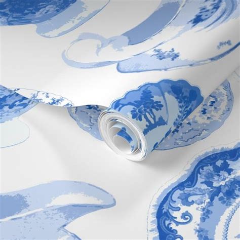 Mrs Chatsworth S China Cabinet In Delft Wallpaper Spoonflower