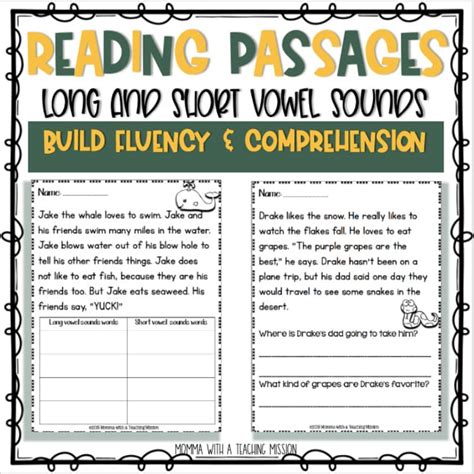 Reading Comprehension Passages Identifying Long And Short Vowel Words