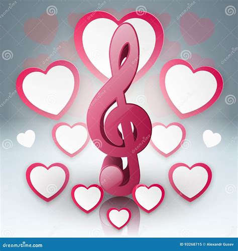 Music Hearts Valentines Day Treble Clef Icon Stock Vector