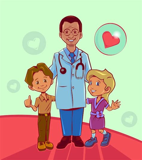 Premium Vector | Doctor with stethoscope and children smiling waving ...