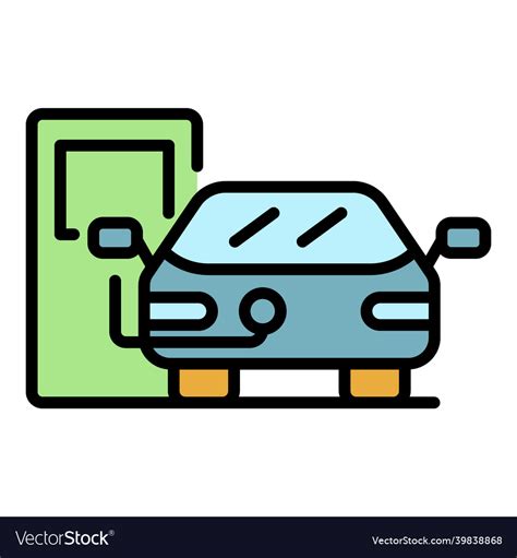 Electric Car On Charge Icon Color Outline Vector Image