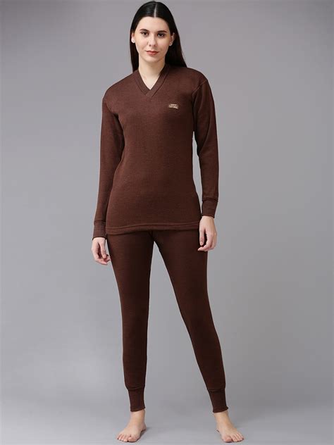 Buy Lux Cottswool Women Plus Size Brown Solid Woolen Thermal Set