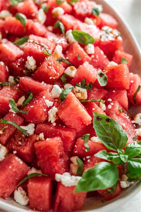 Watermelon Salad With Basil Feta Balsamic Glaze Celebrations At Home