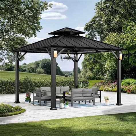 Domi 8 X 8 Hardtop Gazebo Canopy With Netting And Curtains