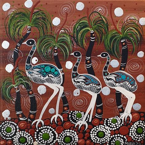 Emus And Chicks By Aboriginal Artist Melanie Hava Represented By Maliyaa