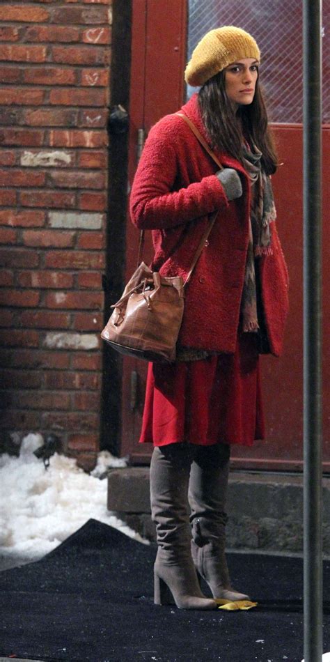 Keira Knightley in Red Coat on Collateral Beauty set -08 | GotCeleb