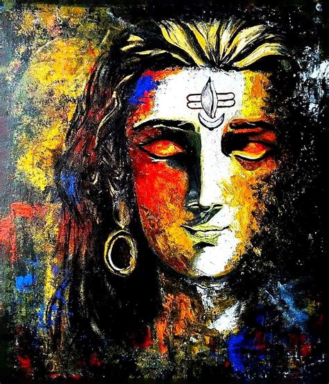 Frame Less Colourful Abstract Wall Painting Of Lord Shiva Shiv Mahadev