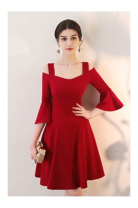 Burgundy Short Red Homecoming Dress Aline With Bell Sleeves 737