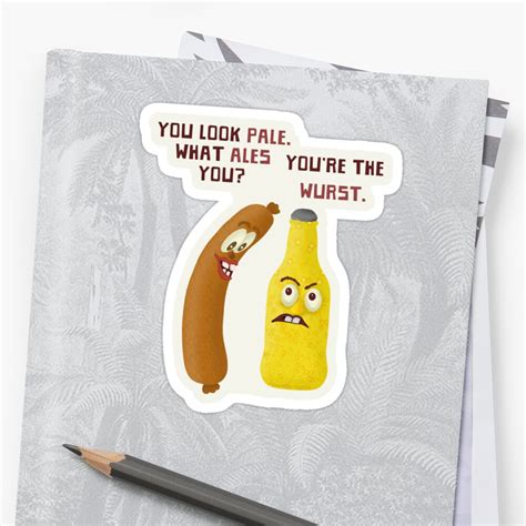 Beer Ale Bratwurst Joke Funny Cartoon Pun Stickers By Emkayhess