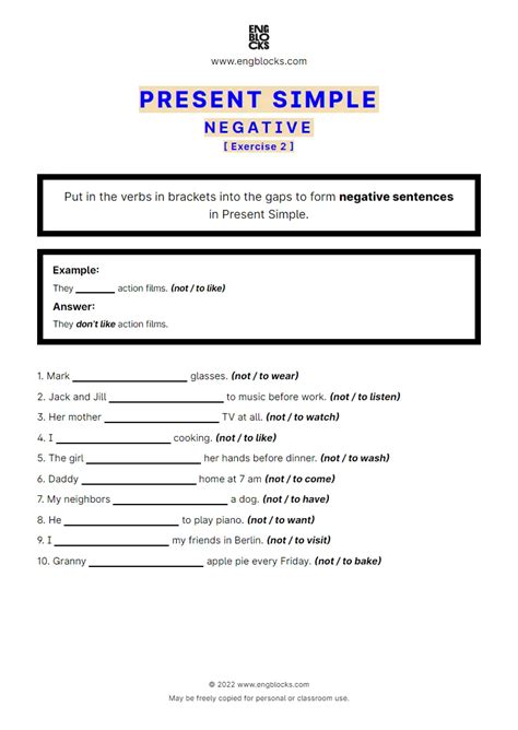 Simple Present Tense Negative Exercises