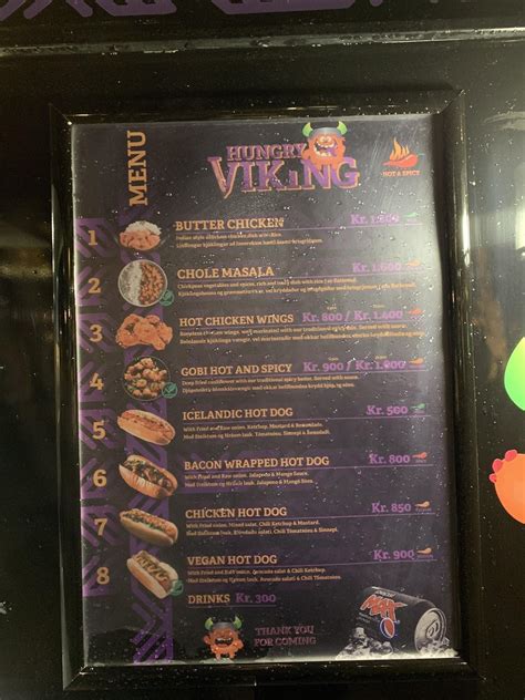 Menu at Hungry Viking restaurant, Reykjavík
