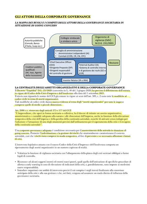 Riassunto Corporate Governance GLI ATTORI DELLA CORPORATE GOVERNANCE