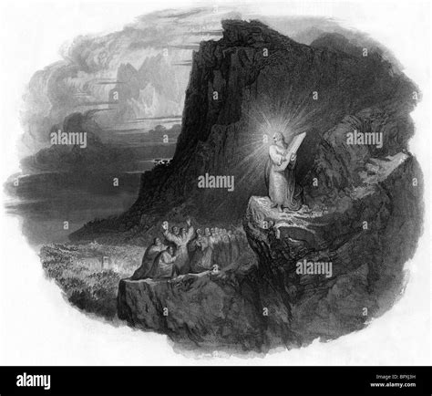 Moses on Mount Sinai with ten commandments Stock Photo - Alamy