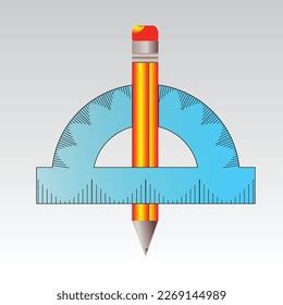 Protractor Pencil Object School Education Geometry Stock Vector ...