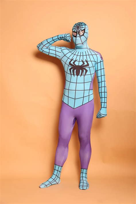 Sn Unisex Adult Full Body Purple And Blue Lycra Spandex Superhero