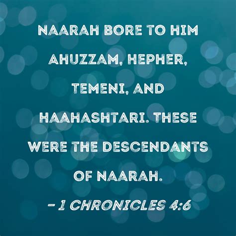 1 Chronicles 4:6 Naarah bore to him Ahuzzam, Hepher, Temeni, and