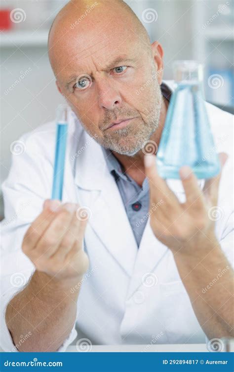 Senior Chemist Holds Flasks In Hands Stock Image Image Of Research