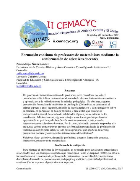 Formaci N Continua De Profesores De Matem Ticas Mediante La