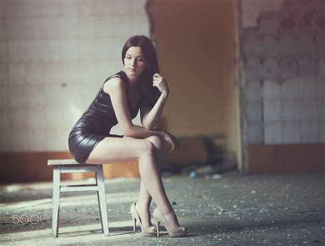 Wallpaper Women 500px Black Dress Abandoned Sitting High Heels Chair Fashion Person