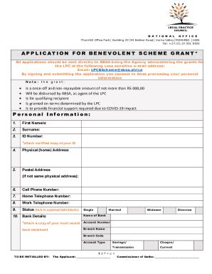 Fillable Online Application For Benevolent Scheme Grant Lssa Fax