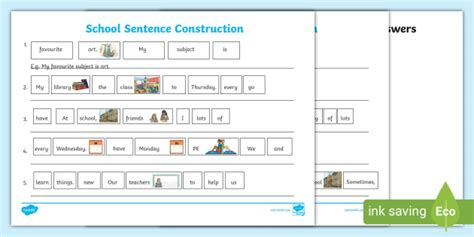 School Sentence Construction Worksheet Teacher Made