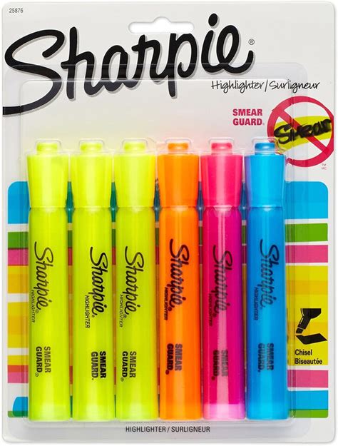 Sharpie Accent Tank Style Highlighters 25876 Assorted Colors 6 Pack