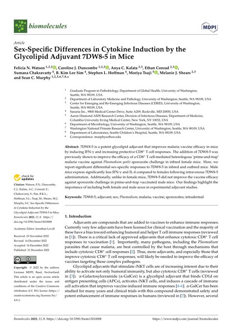 Pdf Sex Specific Differences In Cytokine Induction By The Glycolipid